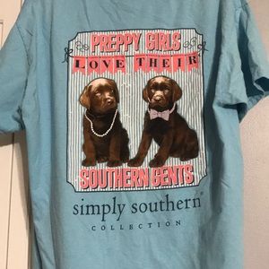 Light blue simply southern t-shirt with puppies